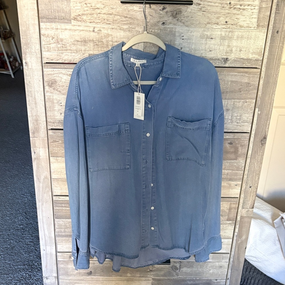 Z Supply Blue Button-Down Shirt